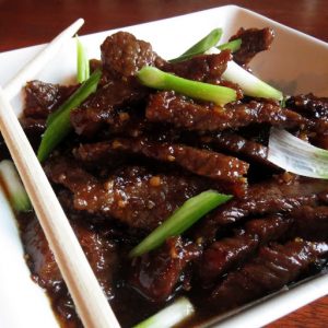 a serving of mongolian beef at P.F. Chang's