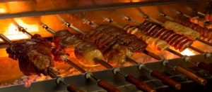 the churrascaria serves skewers of meat